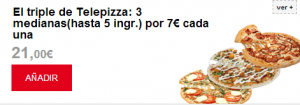 promocion telepizza - mediana 7 euros